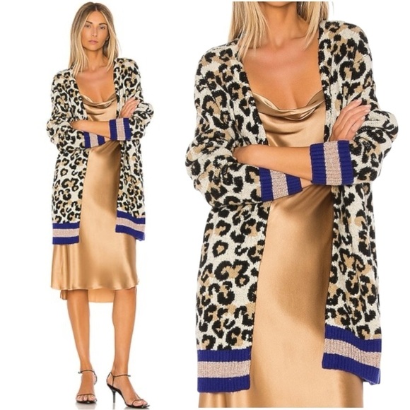 Revolve Central Park West Oversized Leopard Nio Chunky Knit Cardigan XS Striped - Picture 1 of 10